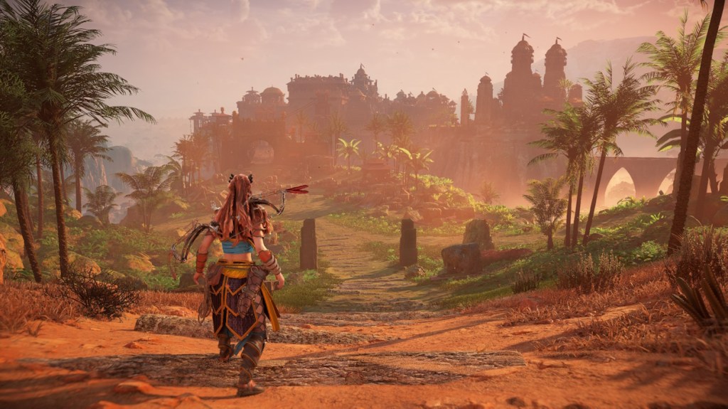 Aloy in Meridian city in Horizon Zero Dawn Remastered Edition