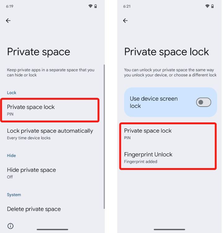 Change Private Space Password