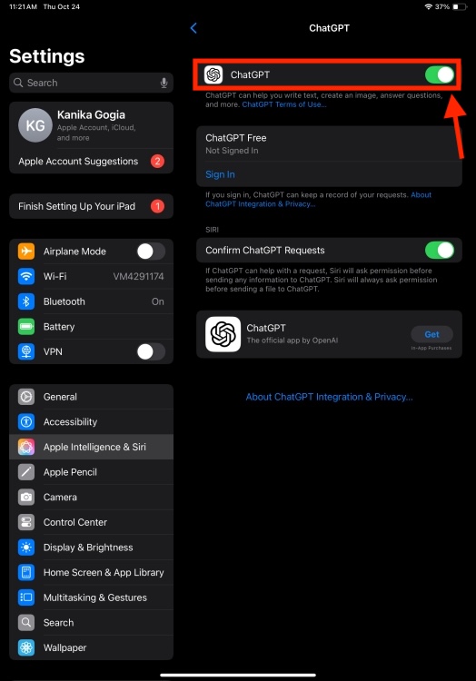 ChatGPT enabled on iPad