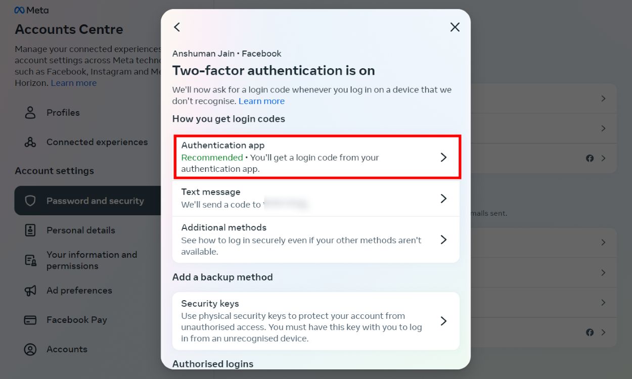 Click on Authentication App