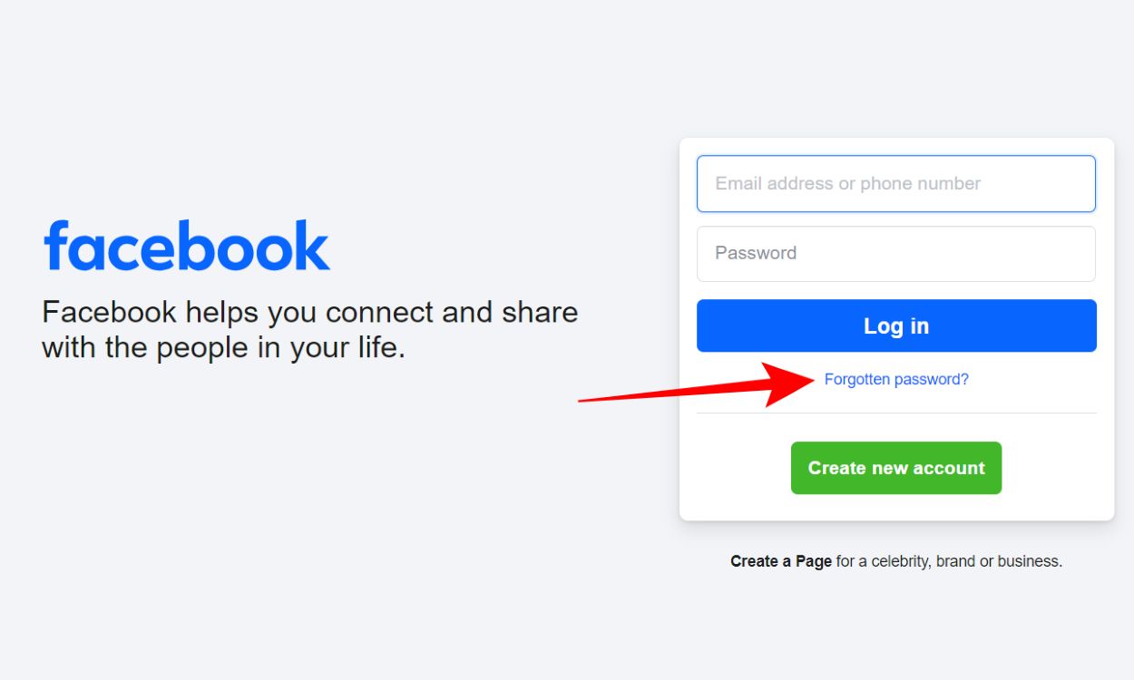 Click on Forgotten Password Facebook