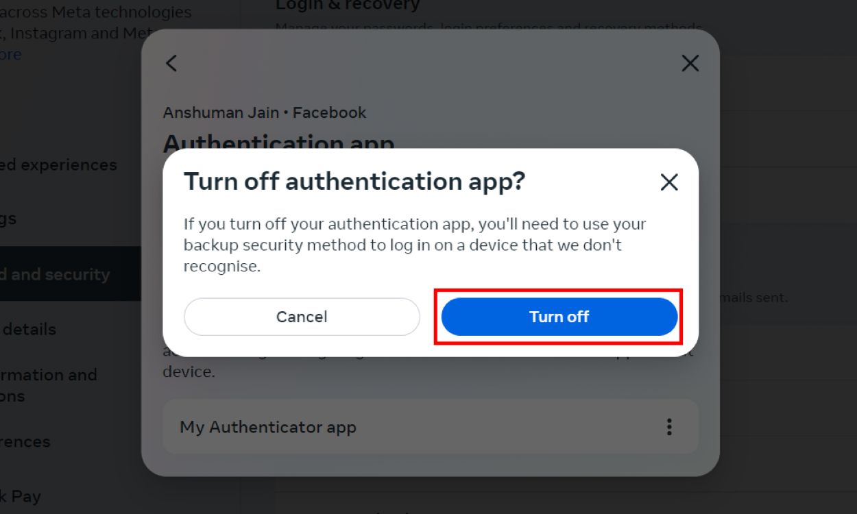 Confirm Turning Off Authentication App