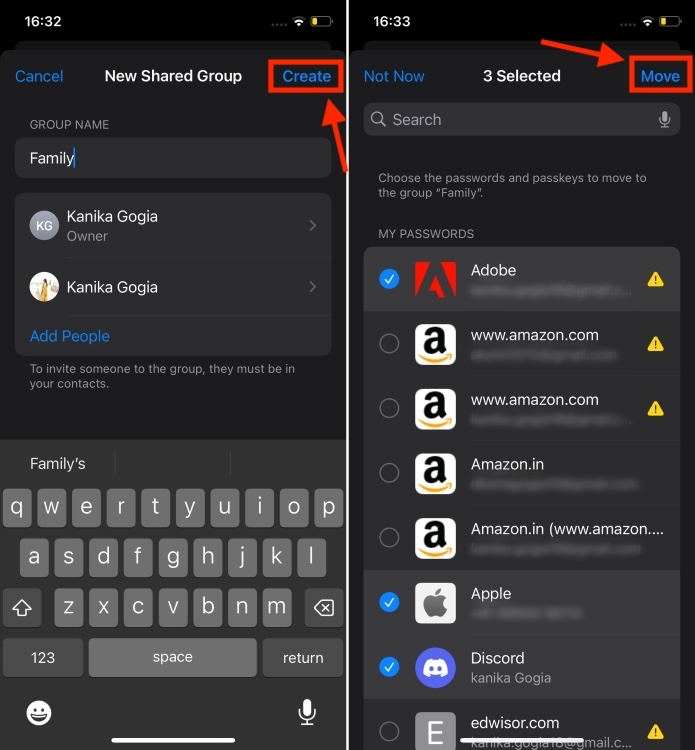 Create a Shared Group in Passwords app