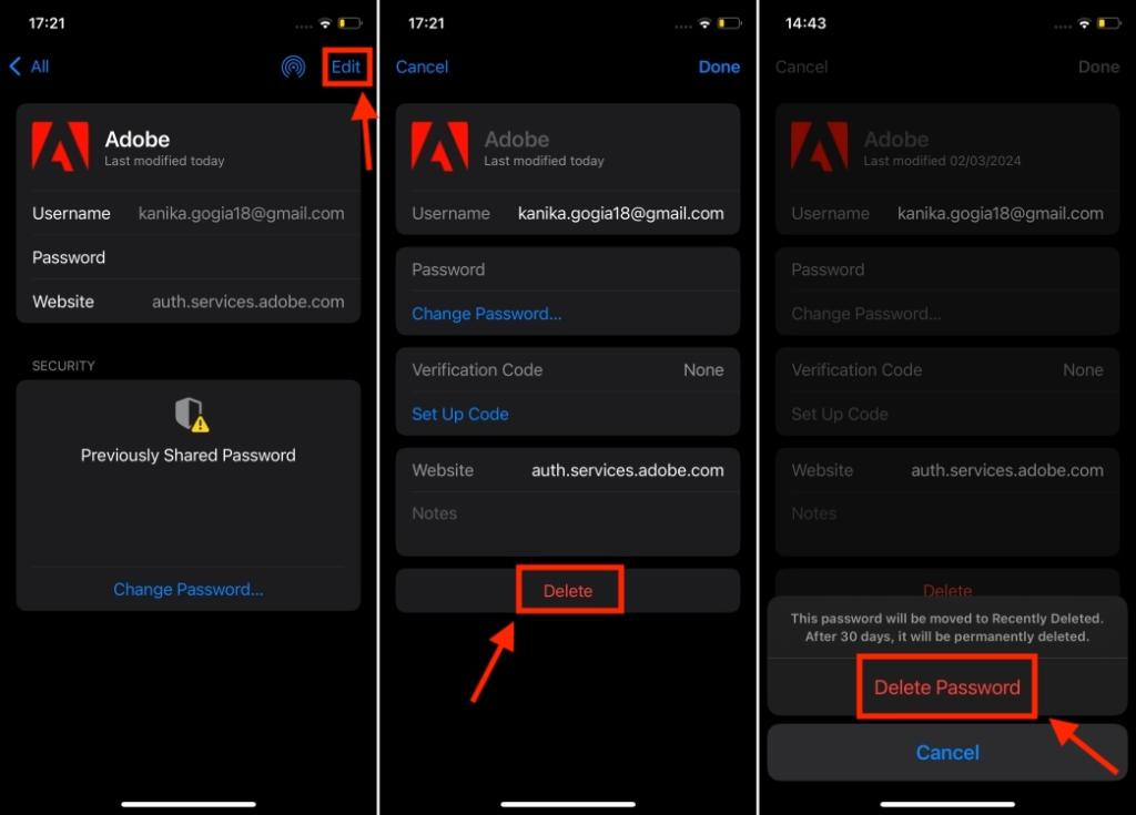 Delete a saved password from the Passwords app on iOS 18