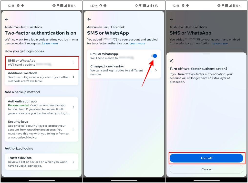 Disable SMS and WhatsApp Authentication