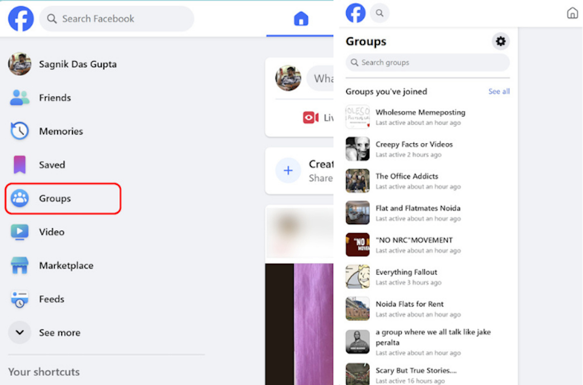 Facebook Groups location on the web version