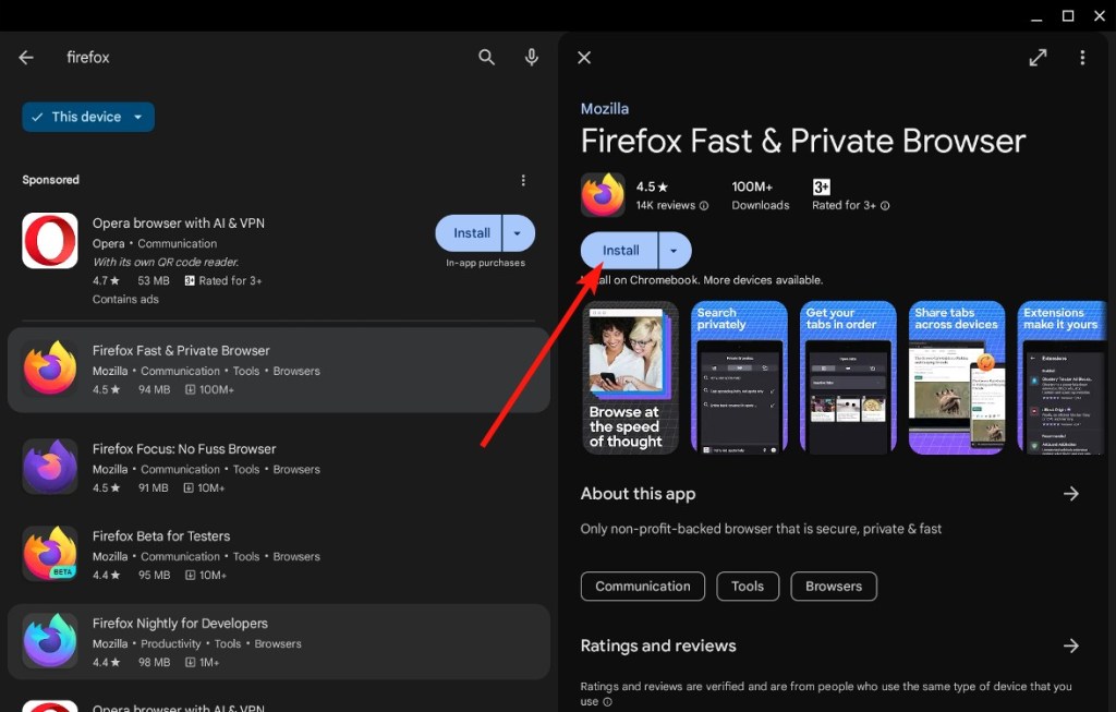 Firefox on Play Store