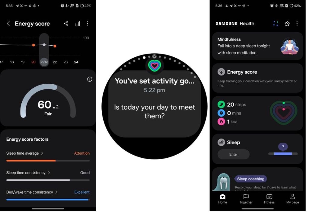 Galaxy Watch Energy score