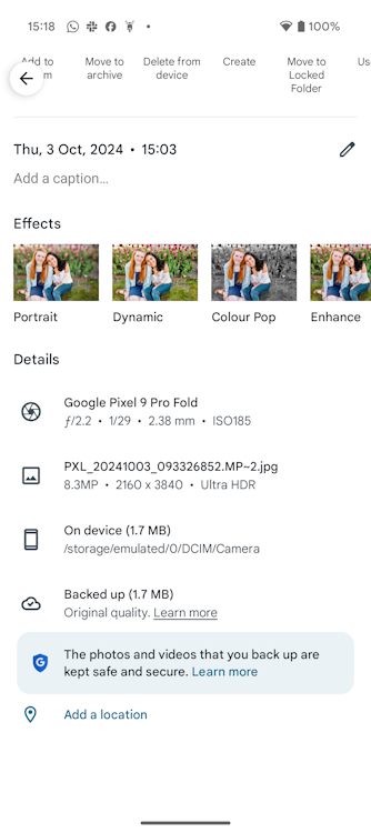 Google Photos Image Details section