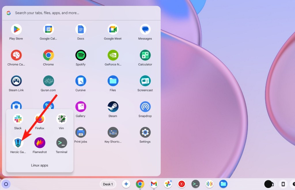 Heroic games launcher in ChromeOS launcher