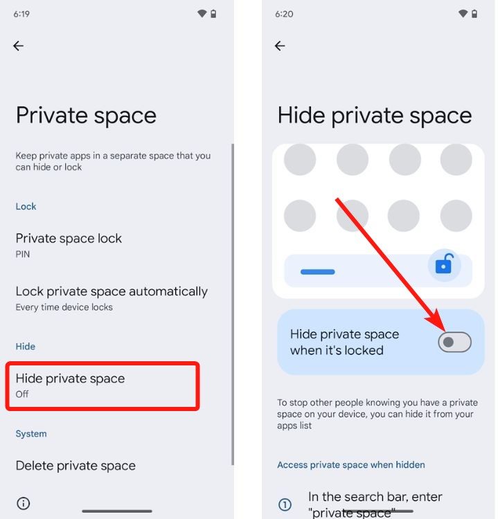 Hide private space