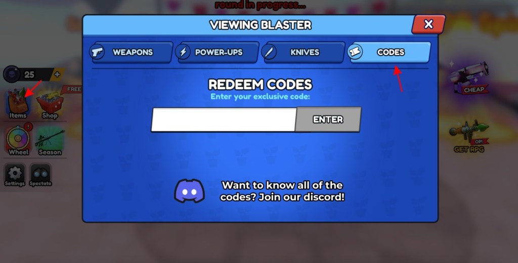 Hide or die codes redeem option