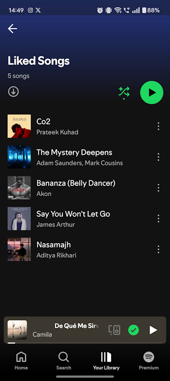 Instagram tracks in Spotify Liked Songs playlist