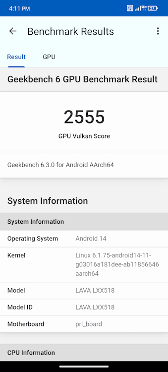 Lava Agni 3 Geekbench Vulkan