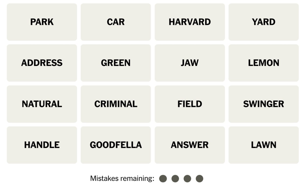 NYT Connections October 17 Grid