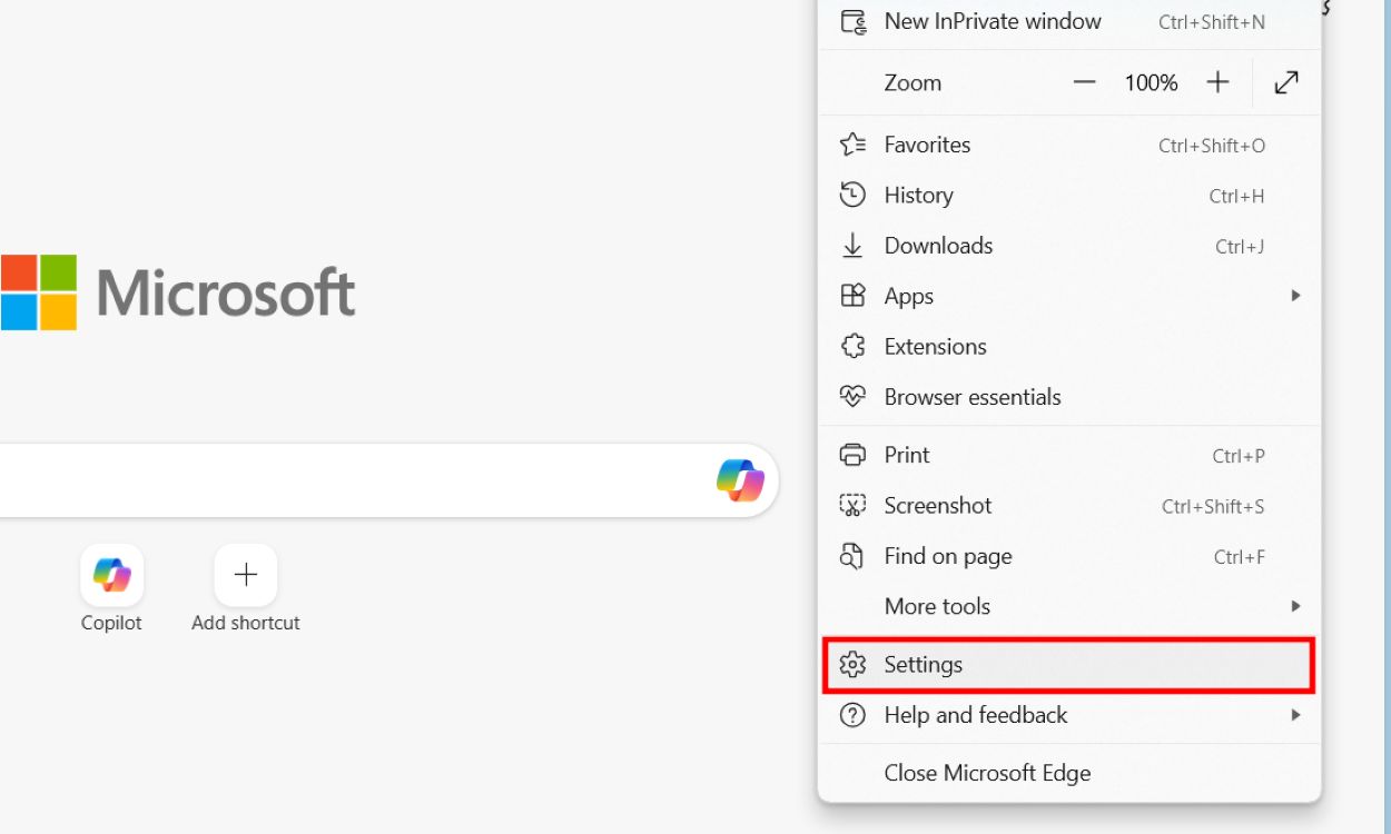 Open Microsoft Edge Settings