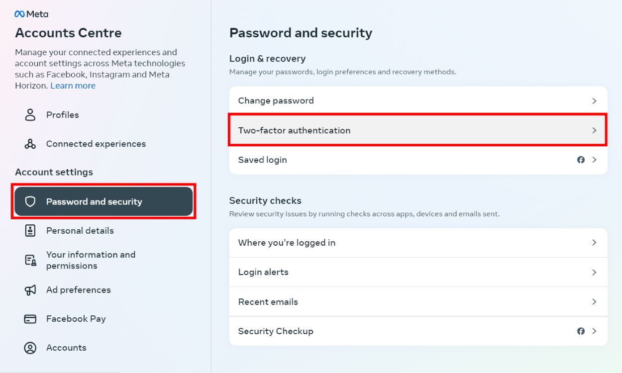 Open Two Factor Authentication in Facebook