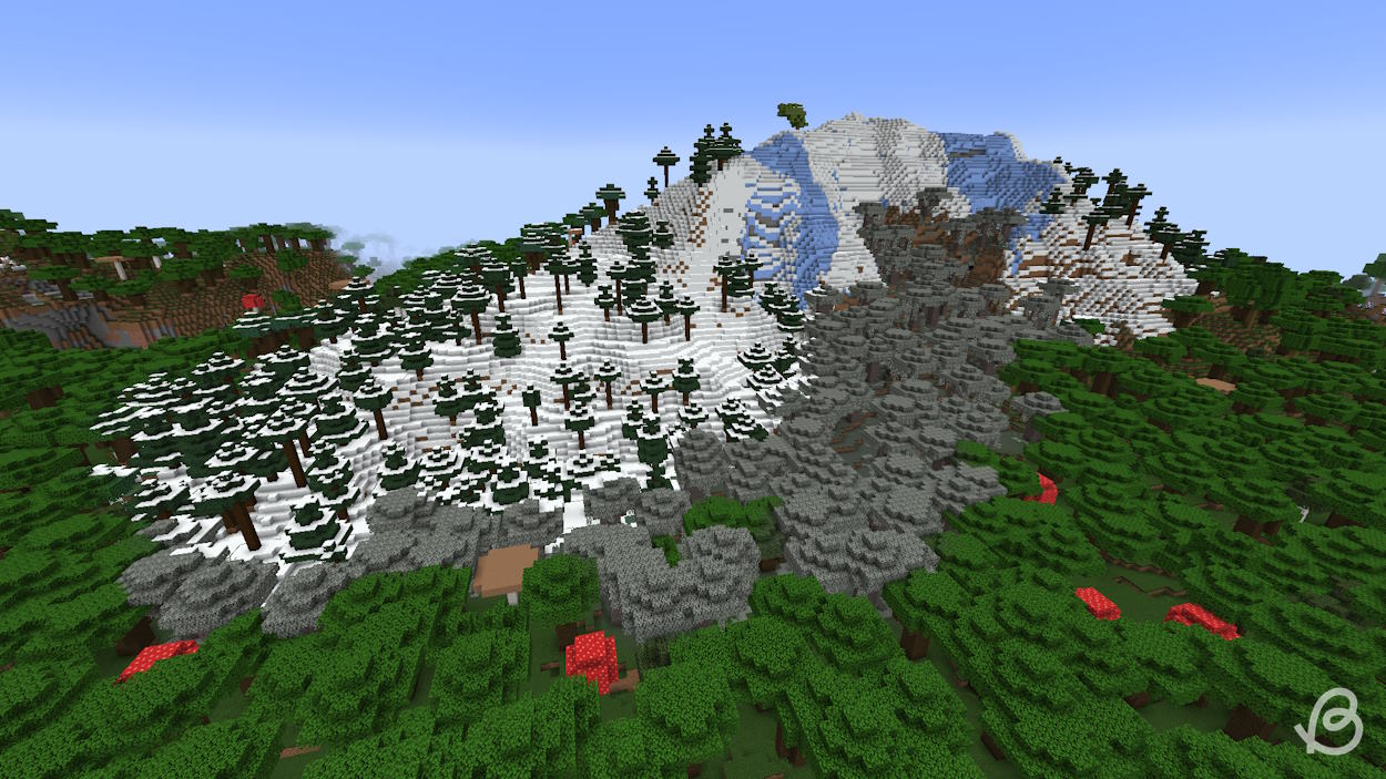 Pale Garden in between a snowy biome and dark oak forest