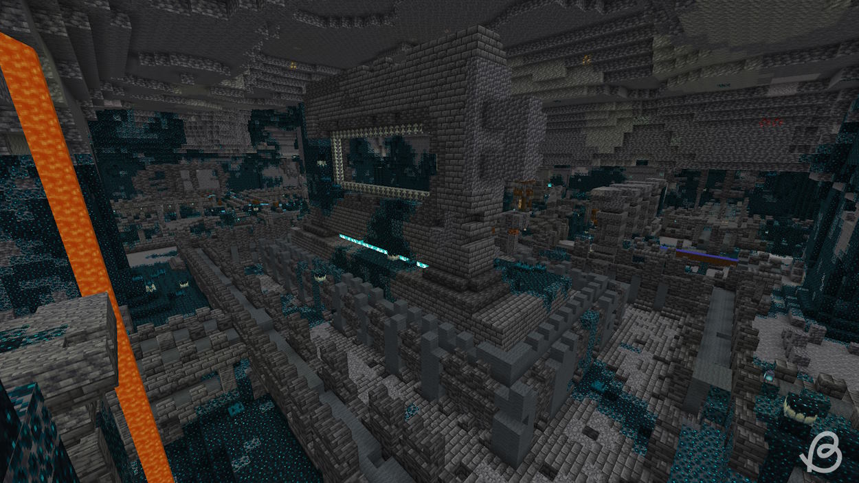 Ancient city below a Pale Garden in Minecraft