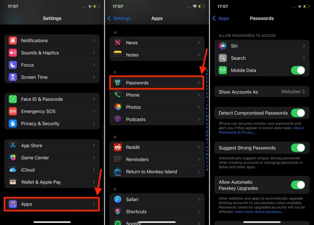 Passwords App Settings