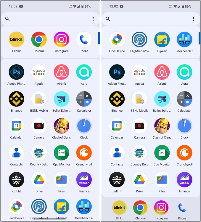 Pinned Apps at Bottom