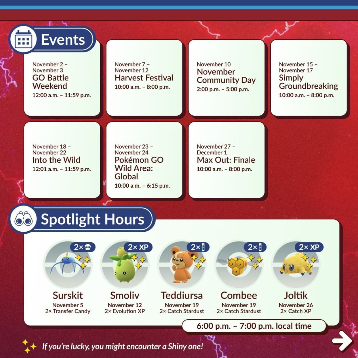 Pokemon GO November 2024 events and spotlight hours