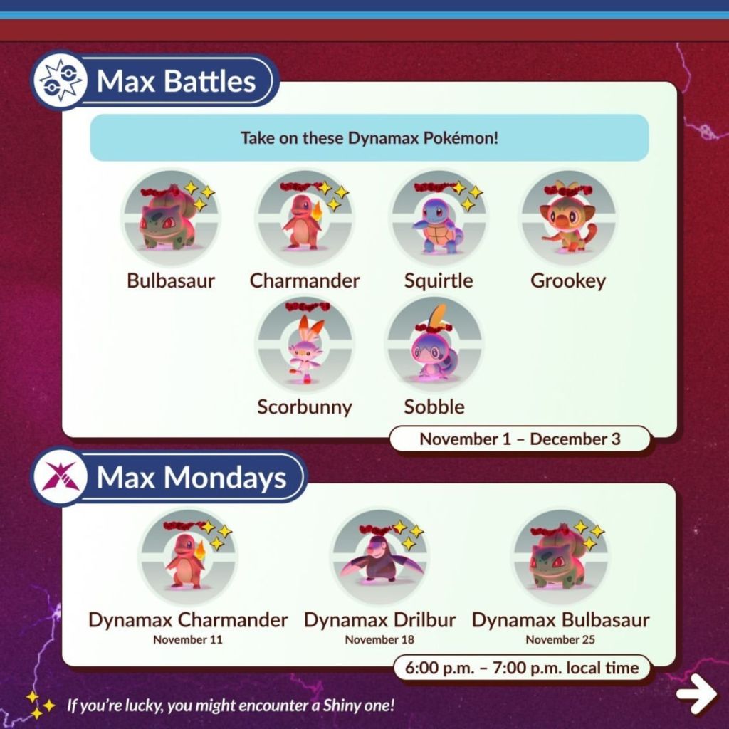 Pokemon GO November 2024 max battles and max mondays