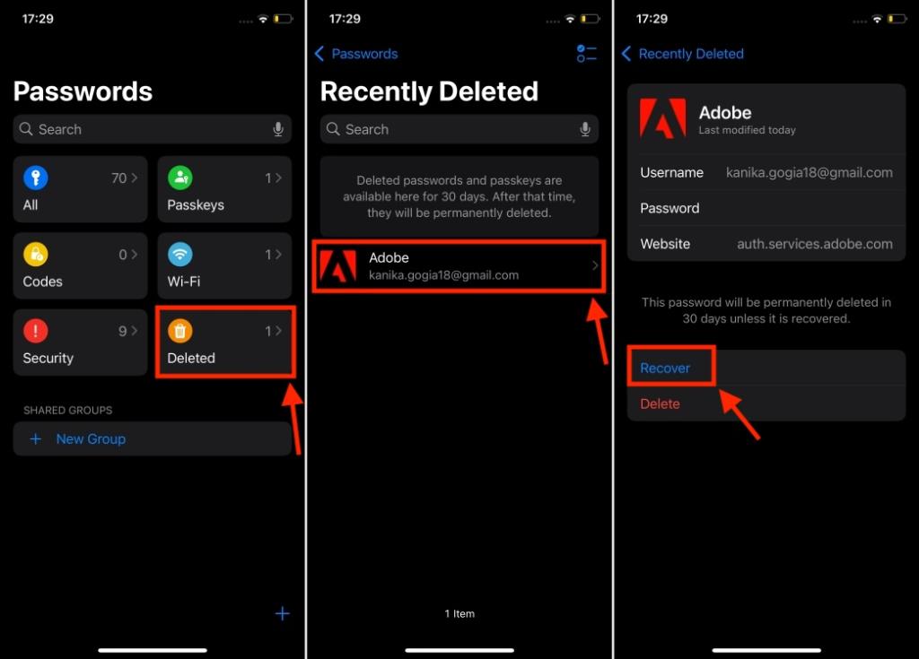 Recover deleted passwords from iPhone Passwords app