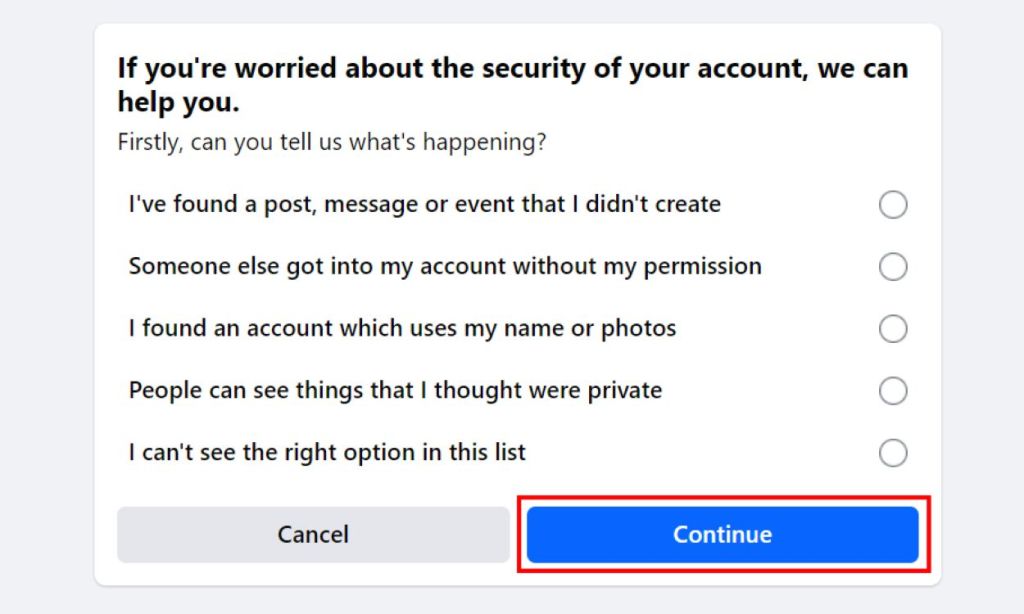 Select a Reason to Report on Facebook