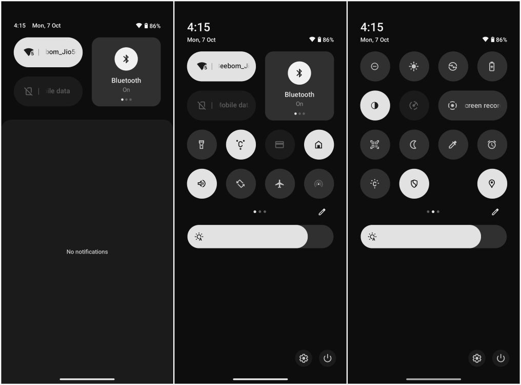 Resdesigned Quick Settings Toggles in Dark Mode