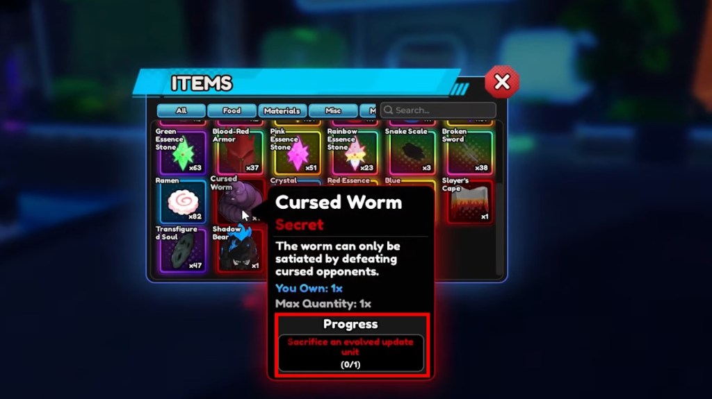 Sacrifice Unit option through Cursed Worm