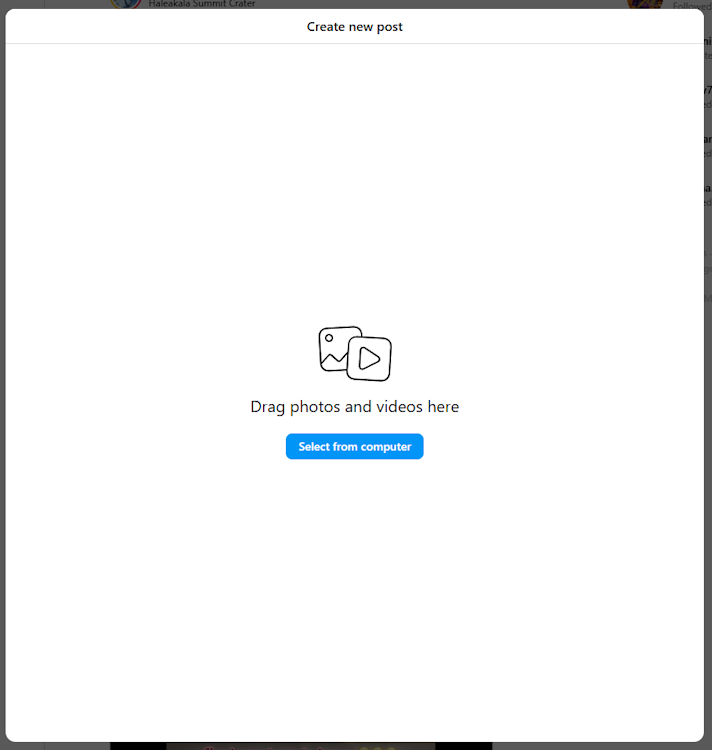 Drag and drop files from computer Instagram web