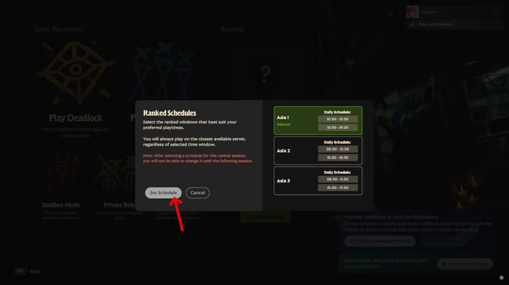 Set Ranked Schedule option in Deadlock