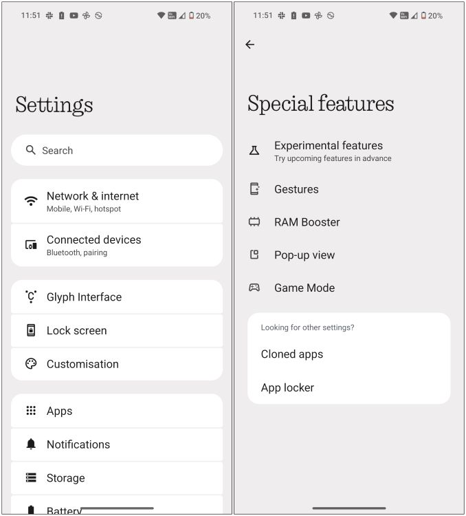 Settings Page in Nothing OS 3.0