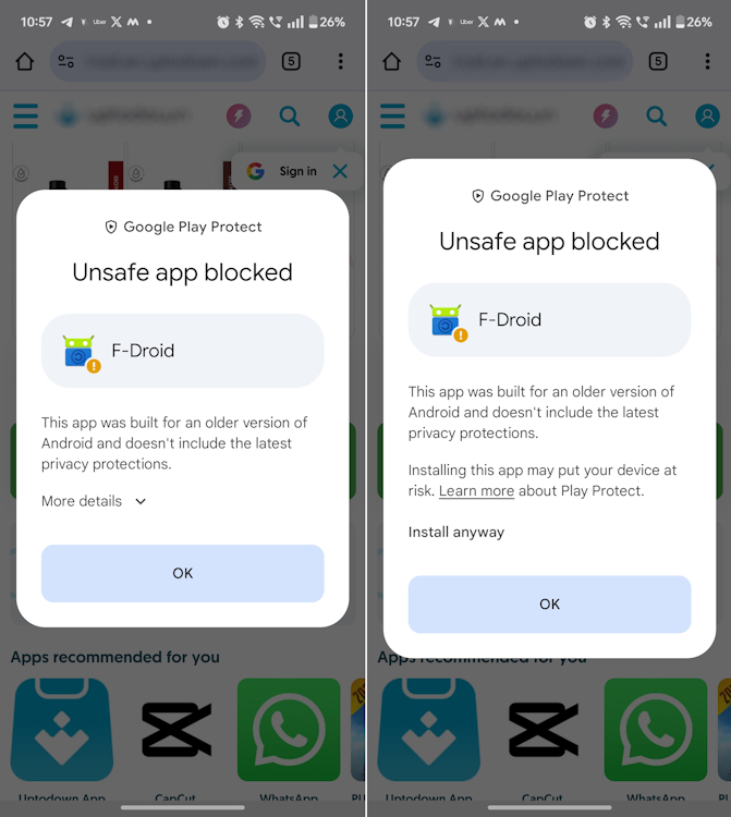 Sideloading an app on Android and getting Unsafe app blocked alarm