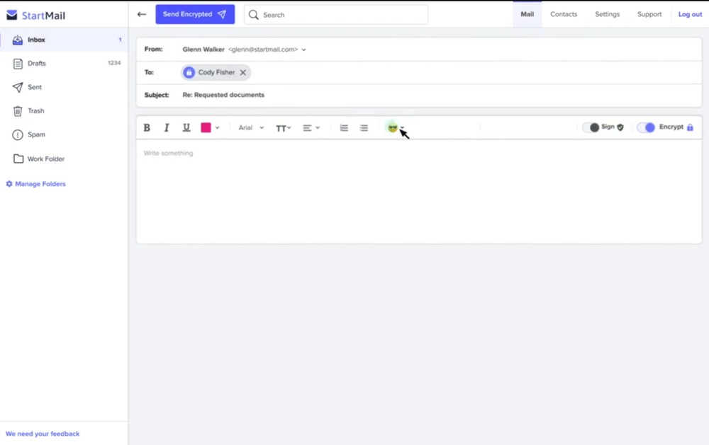 StartMail email draft with user interface