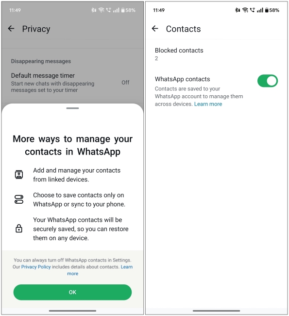 Toggle to Save Contacts on WhatsApp