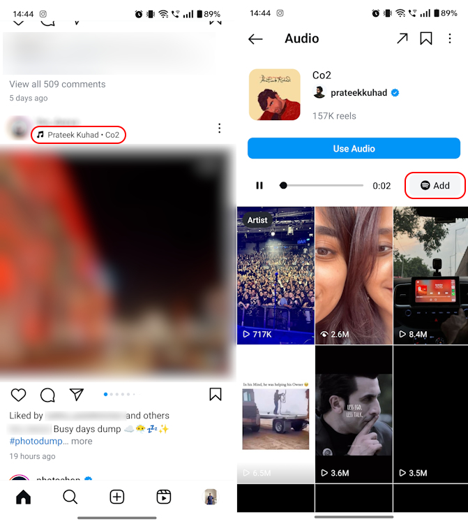 Trending song panel Instagram