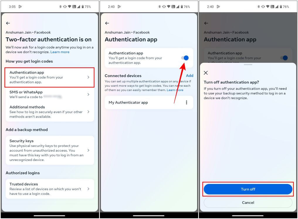 Turn Off Authentication App option