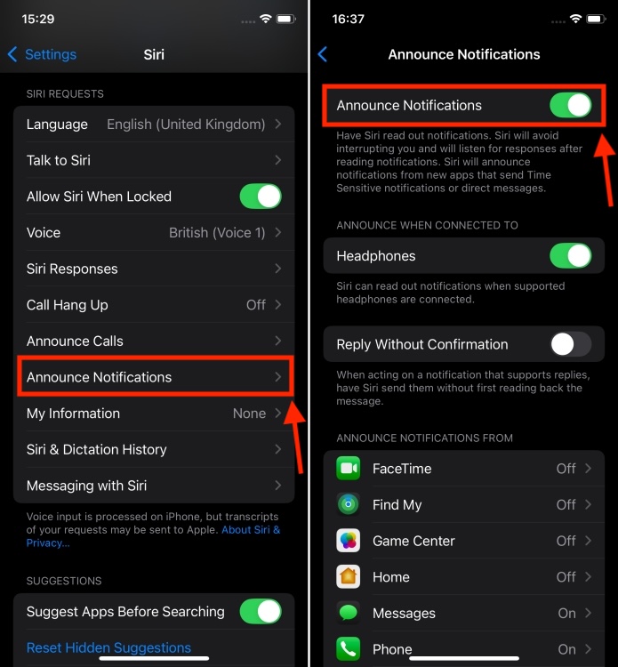 Turn On Announce Notifications on iPhone