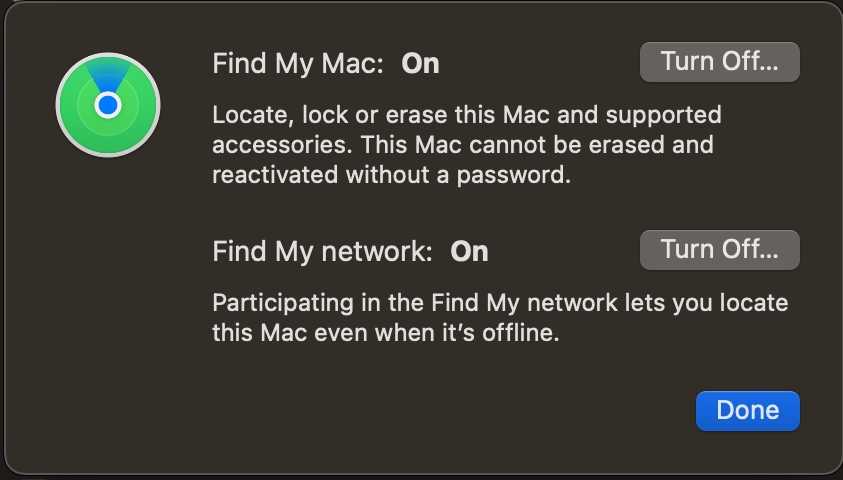 Turn on Find My Mac