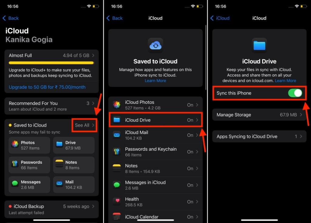 Turn on iCloud Drive Sync on iPhone