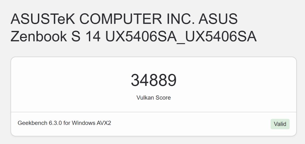 Zenbook S14 Vulkan Score