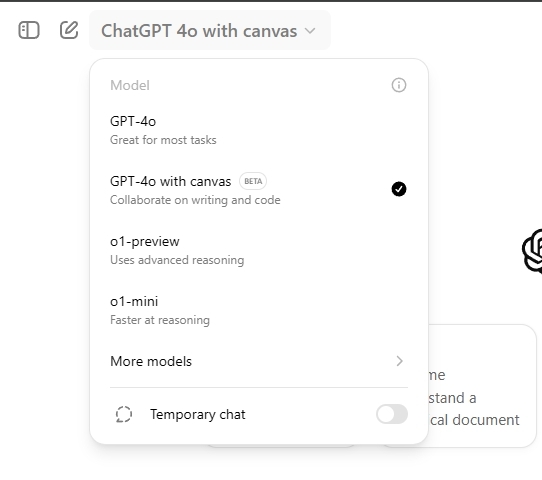 choose chatgpt canvas