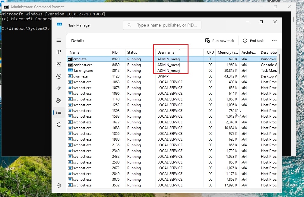 cmd in task manager showing another admin