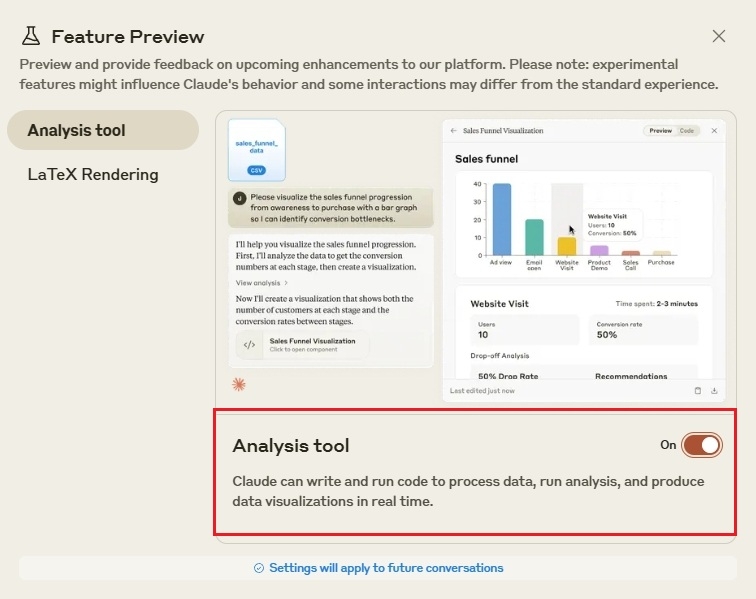 enable claude code interpreter analysis tool