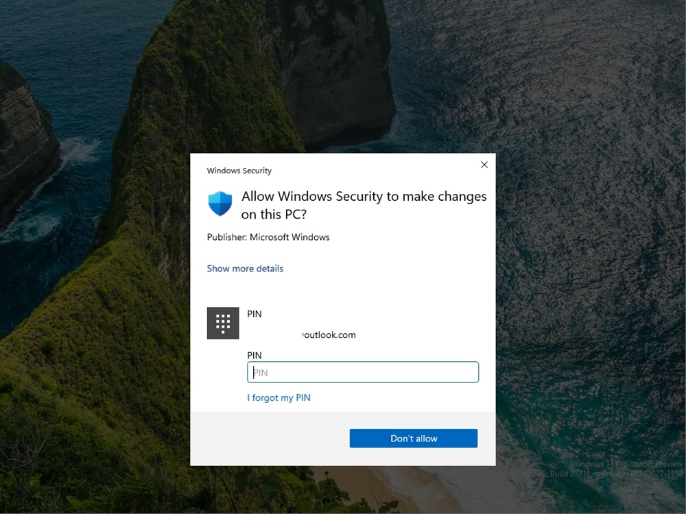 enter PIN to change windows security settings in windows 11