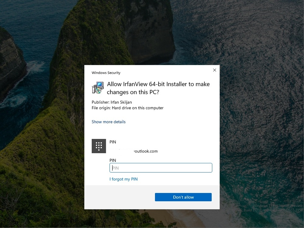 enter pin to allow installation on windows 11