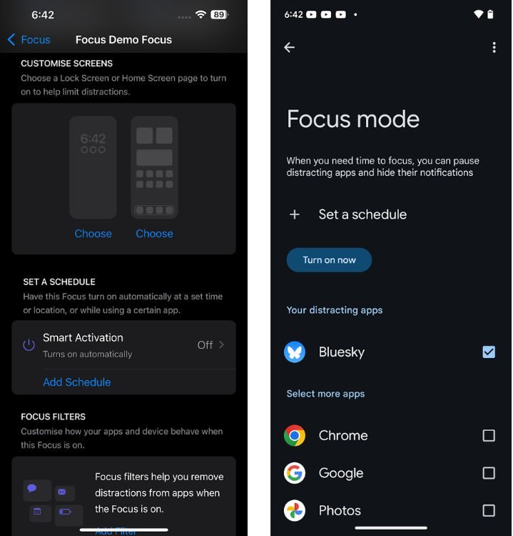 Focus mode on Android and iOS