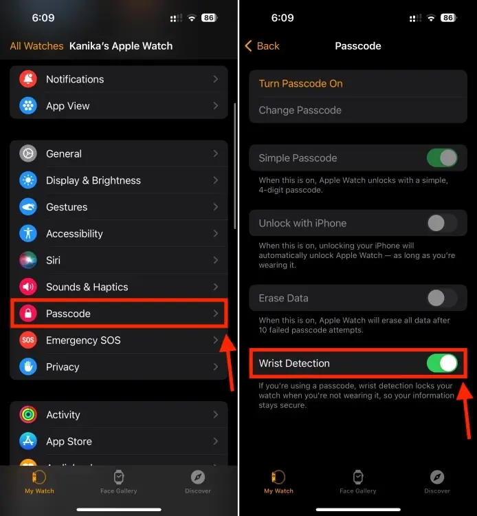 Turn On Wrist Detection from Watch app on iPhone